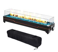 GRISUN Brasero au propane de table de 71,1 cm, 45 000 BTU, foyer de table à gaz pour terrasse, cheminée portable d'extérieur rectangulaire avec pare-vent en verre, perles de verre et housse