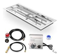 GRISUN Kit de foyer à encastrer de 61 x 20,3 cm, brûleur en forme de H avec poêle, livré avec kit d'allumage amélioré pour foyer à gaz, insert de table de foyer en acier inoxydable, convient pour la