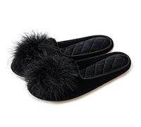 GRITHEIM Pantoufles d'intérieur et d'extérieur en velours pelucheux à pompons pour femme - Sexy et confortable - Semelle antidérapante - Noir - 40-42, noir, 7-8 US