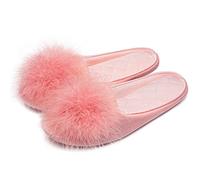 GRITHEIM Pantoufles en velours pelucheux à pompons pour femme - Chaussons sexy et confortables pour chambre à coucher - Semelle antidérapante - Intérieur et extérieur - Rose - 40-42, Rose, 7-8