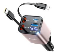 Gritin 4 en 1 Rétractable Chargeur Allume Cigare Voiture USB C 69W, PD 3.0 Charge Rapide Chargeur Voiture avec USB-C/USB-A, Prise Ajustable, Voyage Car Accesoire pour iPhone/Galaxy/Android,Rose