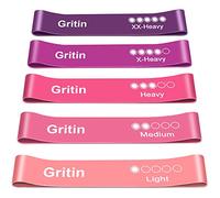 Gritin Bande Élastique Fitness, [Lot de 5] Bande de Résistance Élastique en Latex Équipement d'Exercices pour Musculation Pilates Yoga -5 Niveaux de Force-avec Sac de Rangement
