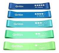Gritin Bande Élastique Fitness, [Lot de 5] Bande de Résistance Élastique en Latex Équipement d'Exercices pour Musculation Pilates Yoga -5 Niveaux de Force-avec Sac de Rangement