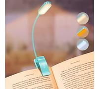 Gritin Lampe de Lecture 16 LED, Liseuse Lampe Clip Rechargeable, Gradation Progressive, 3 Modes de Protection des Yeux (Blanc/Ambre/Mixte), 360°Cou Flexible pour Lire au Lit,Bleu