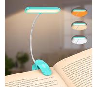 Gritin Lampe de Lecture 19 LED, Liseuse Lampe Clip Rechargeable, Protection des Yeux, 5 Luminosités & 3 Couleurs (Ambre/Blanc/Mixte), 360° Cou Flexible, Longue Durée,Léger & Portable-Bleu