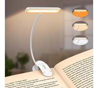 Gritin Lampe de Lecture 19 LED, Liseuse Lampe Clip Rechargeable, Protection des Yeux, 5 Luminosités & 3 Couleurs (Ambre/Blanc/Mixte), 360° Cou Flexible, Longue Durée,Léger & Portable-Blanc
