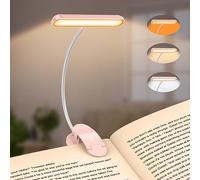 Gritin Lampe de Lecture 19 LED, Liseuse Lampe Clip Rechargeable, Protection des Yeux, 5 Luminosités & 3 Couleurs (Ambre/Blanc/Mixte), 360° Cou Flexible, Longue Durée,Léger & Portable-Rose
