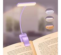 Gritin Lampe de Lecture 19 LED, Liseuse Lampe Clip Rechargeable, Protection des Yeux, Gradation en Continu & 3 Couleurs(Ambre/Blanc/Mixte), 360° Cou Flexible, Longue Durée, Portable pour Lire-Violet