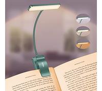 Gritin Lampe de Lecture 19 LED, Liseuse Lampe Clip Rechargeable, Protection des Yeux, Gradation en Continu&3 Couleurs (Ambre/Blanc/Mixte), 360°Cou Flexible,Longue Durée,Portable pour Lire-Vert Foncé