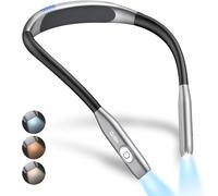 Gritin Lampe de Lecture de Cou Rechargeable, Liseuse Lampe pour Lire au Lit, Gradation en Continu & 3 Couleurs Protection des Yeux avec Fonction Mémoire, 80H+Autonomie,Cou Ergonomique-Gris