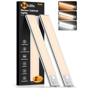 Gritin Lampe de Placard-84 LED Super Lumineuses, 26CM, 3 Couleurs&5 Luminosités, 4 Modes, Détecteur de Mouvement,Rechargeable 1800mAh Longue Durée-Installation Facile Lampe d'Armoire Magnétique-2 Pack