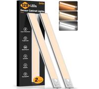 Gritin Lampe de Placard LED, Super Lumineuses, 37.5CM, 3 Couleurs&5 Luminosités, 4 Modes, Détecteur de Mouvement, Rechargeable Longue Durée-Installation Facile Lampe d'Armoire Magnétique-2 Pack,Argent