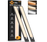 Gritin Lampe de Placard LED, Super Lumineuses, 37.5CM, 3 Couleurs&5 Luminosités, 4 Modes, Détecteur de Mouvement, Rechargeable Longue Durée-Installation Facile Lampe d'Armoire Magnétique-2 Pack,Noir