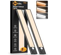Gritin Lampe de Placard LED, Super Lumineuses Cuisine Reglette Rechargeable 26CM, 3 Couleurs&5 Luminosités, 4 Modes, Détecteur de Mouvement, Installation Facile Lampe d'Armoire Magnétique-2 Pack,Noir