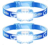 Gritin Lampe Frontale, [Lot de 2] Torche Frontale LED Puissante, 3 Modes d'éclairage, Réglable et Léger, IPX5 Étanche pour Course/Camping/Cyclisme/Randonnée, 6 Piles AAA Inclus,Bleu Royal