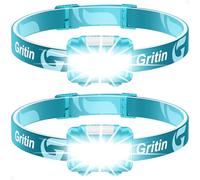 Gritin Lampe Frontale, [Lot de 2] Torche Frontale LED Puissante, 3 Modes d'éclairage, Réglable et Léger, IPX5 Étanche pour Course/Camping/Cyclisme/Randonnée, 6 Piles AAA Inclus,Bleu Paon