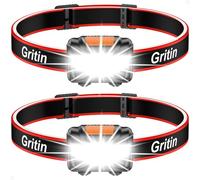 Gritin Lampe Frontale, [Lot de 2] Torche Frontale LED Puissante, 3 Modes d'éclairage, Réglable et Léger, IPX5 Étanche pour Course/Camping/Cyclisme/Randonnée pour Enfants, 6 Piles AAA Inclus