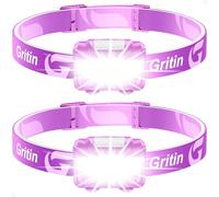 Gritin Lampe Frontale, [Lot de 2] Torche Frontale LED Puissante, 3 Modes d'éclairage, Réglable et Léger, IPX5 Étanche pour Course/Camping/Cyclisme/Randonnée, 6 Piles AAA Inclus,Lavande