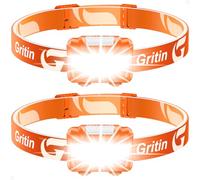 Gritin Lampe Frontale, [Lot de 2] Torche Frontale LED Puissante, 3 Modes d'éclairage, Réglable et Léger, IPX5 Étanche pour Course/Camping/Cyclisme/Randonnée, 6 Piles AAA Inclus,Orange