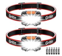 Gritin Lampe Frontale, [Lot de 2] Torche Frontale LED Puissante, 3 Modes d'éclairage, Réglable et Léger, IPX5 Étanche pour Course/Camping/Cyclisme/Randonnée, 6 Piles AAA Inclus