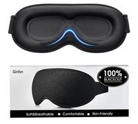 Gritin Masque de Nuit 100% Occultant pour Hommes & Femmes, Masque de Sommeil Zero Pression Design Ergonomique 3D,Conviviale pour Mouvements des Cils&Yeux,Cache Yeux Ultra Doux&Confortable pour Dormir