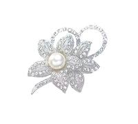 Griwiuiowe Broche élégante en forme de fleur avec cristal brillant et perle créée pour Noël, mariage ou bal de fin d'année