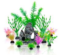 Griwuut Lot de 12 plantes décoratives pour aquarium avec vue sur rocaille, accessoires pour aquarium, plantes artificielles en plastique, décoration d'aquarium