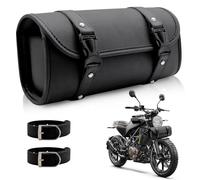 Griwuut Sac Lateral pour Moto en Cuir PU Noir - Sacoche Étanche Résistante aux Intempéries, avec 2 Sangles Réglables Compatible Fourche, Guidon et Cadre (Longueur 29.5cm, Pour Routières, Custom, Trail