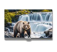 Grizzlies in River Falls - Porte-cartes de visite pour homme et femme, étui professionnel avec fermeture à boucle, compact et portable pour employés de bureau, style, taille unique, classique