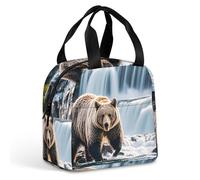 Grizzlies in River Falls Sac à déjeuner pour homme et femme, sac fourre-tout isotherme portable avec poignée, étanche, réutilisable, pour le travail, le pique-nique, les voyages