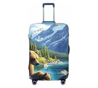 Grizzly Bear and Cub Snow Mountain Forest Housse de protection élastique pour valise de voyage Motif imprimé anti-rayures, Noir , M