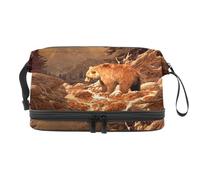 Grizzly Bear in The Rocky Mountains Trousse à maquillage double couche pour femmes et filles Trousse de toilette de voyage Trousse de maquillage pratique avec compartiment à brosse, multicolore,