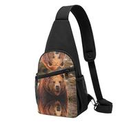 Grizzly Bear Sac à bandoulière décontracté en polyester durable avec plusieurs poches et porte-clés, sangle réglable pour homme et femme
