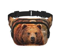 Grizzly Bear Sac banane carré double couche avec impression intégrale, tissu sergé durable, sac banane multi-poches pour sports de plein air, voyage