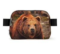 Grizzly Bear Sac banane carré tendance avec impression, tissu sergé résistant à l'eau, sac de poitrine ou sac ceinture, sangle réglable 65-120 cm pour homme et femme