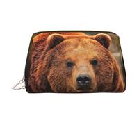 Grizzly Bear Trousse de toilette en cuir de qualité supérieure avec pochette portable étanche ouverte et plate, doré, Taille unique