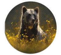 Grizzly Ours, Wild Flower Champ,Puzzles pour Adultes 1000pcs (67.5x67.5cm),Jeux De Défi Style Peinture à l'huile