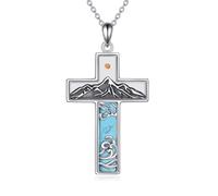 Grmdit Collier avec pendentif en forme de croix de graines de moutarde en argent sterling S925 turquoise - Bijoux religieux pour femme, taille M, argent sterling, sans pierre précieuse