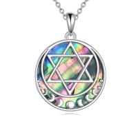 Grmdit Collier avec pendentif étoile de David en argent sterling 925 et coquille d'ormeau Phase de lune pour femme