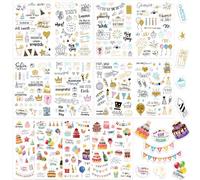 GROFIS 347 Pièces Stickers Anniversaire, Autocollants de Anniversaire Vintage, Stickers Scrapbooking Anniversaire pour Décoration Album Photo Livre d'or Anniversaire, Autocollants Faire Part