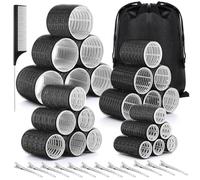 GROFIS Lot de 38 Bigoudis Cheveux Auto-adhésifs, Rouleau Cheveux 4 Tailles (60mm/48mm/36mm/25mm) avec 12 Clips 1 Peignes 1 Sac de Rangement, DIY Curling Tool pour Cheveux Longs Moyens et Courts