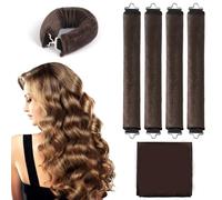 GROFIS Lot de 5 Bigoudis Cheveux Sans Chaleur, Bigoudis Flexible avec Crochet, Curling Iron pour la Nuit pour Dormir, DIY Curling Tool pour Cheveux Longs Moyens et Courts, Marron