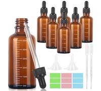 GROFIS Lot de 6 Flacon Pipette 50ml, Petit Flacon en Verre Ambré, Flacons Compte-gouttes avec 2 Pipette Mesurée 2 entonnoir 1 Etiquettes, Verre Dropping Bottles pour Huiles Essentielles Parfums