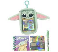 Grogu The Mandalorian Set de papeterie en peluche pour garçons et filles - Trousse douce verte avec mousqueton, mini carnet à spirales, autocollants et stylo à bille, licence officielle, cadeau Retour
