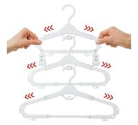 Grohanger Cintres Extensibles pour économiser de l'espace avec Clips. 18 cintres Blancs pour Enfants. 12 Clips Amovibles Uniques. Barre de Pantalon Nouveau-né à Adulte. Cintres Nouveau-nés pour