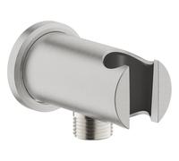 GROHE 26658DC0 Coude de douche à effet pluie avec support de douchette et rosace ronde Ø 48 mm, filetage mâle 1/2", montage mural, protégé contre le refoulement, Supersteel