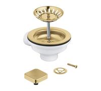 GROHE 40400GN0 Kit de vidage Pop-up pour évier de Cuisine 1 cuve 1 Bouton carré télécommandé, Cadre de trop-Plein et Bouchon de crépine Doré brossé