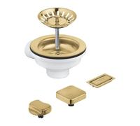 GROHE 40996GN0 Kit de vidage pop-up pour évier de cuisine avec 2 boutons de télécommande ronds et carrés, trop-plein et filtre à panier, or brossé