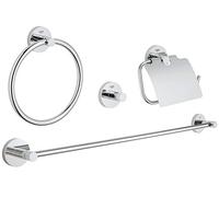 GROHE Accesoires Salle de Bains Essentials, Barre Anneau patère Porte Serviette, dérouleur de Papier Toilette, Fixations encastrées, chromé, 40776001 (Import Allemagne)