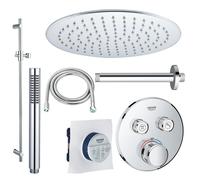 Grohe - Adema Rise Ensemble de douche de tête - encastré - 2 fonctions - avec douche de tête Adema Rise 30 cm - douchette à main stick - bras de plafond - barre de douche 90 cm - mitigeur thermostatiq